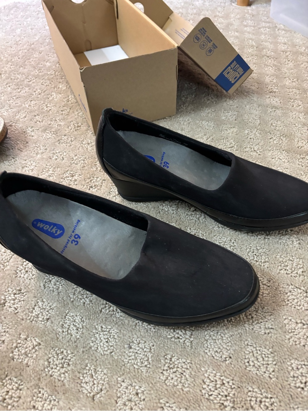 Wolky Black Slip-On Low Wedge Heels